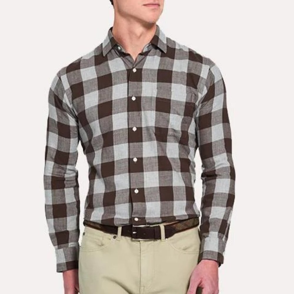 Peter Millar Kent Buffalo Check Button Down Cotton Long Sleeve‎ Shirt Large